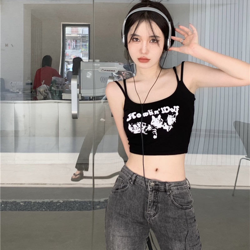 Áo Croptop Hai Dây In Họa Tiết Gợi Cảm