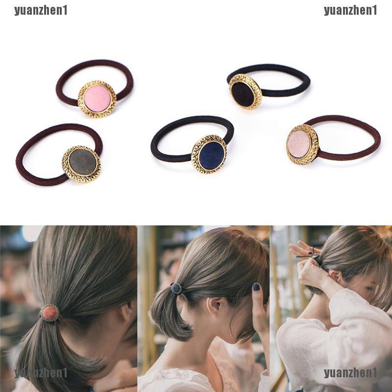 Băng Đô Cài Tóc Co Giãn Đính Nút Kiểu Vintage Cho Nữ