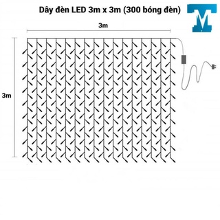 Đèn trang trí rèm 3x3m 16 dây thả, đèn led rèm mưa màu vàng ấm trang trí background, quà tặng ngày 8/3,...
