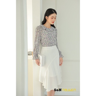 SONNGUYEN Áo sơ mi nữ công sở hoa nhí cổ lá sen tay dài 28404