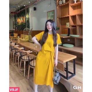 Đầm suông-váy suông cotton xoắn eo xẻ giữa