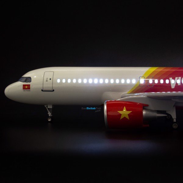 Mô hình máy bay lắp ráp có đèn led Vietjet Air Airbus A320 47cm Everfly