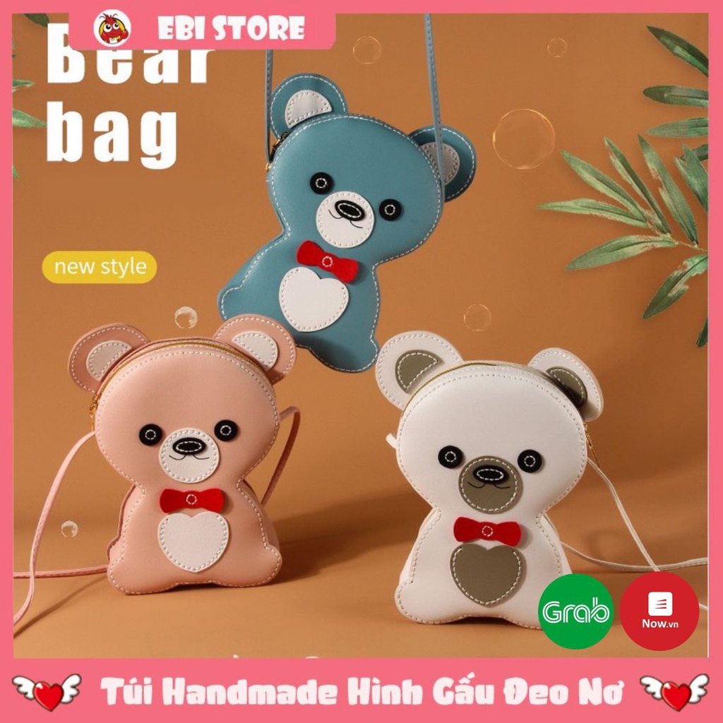 Túi Tự Làm Hình Gấu Đeo Nơ Đỏ Siêu CUTE ❤️ Ebi Store - Freeship ❤️ Set nguyên liệu HANDMADE khâu tay da PU