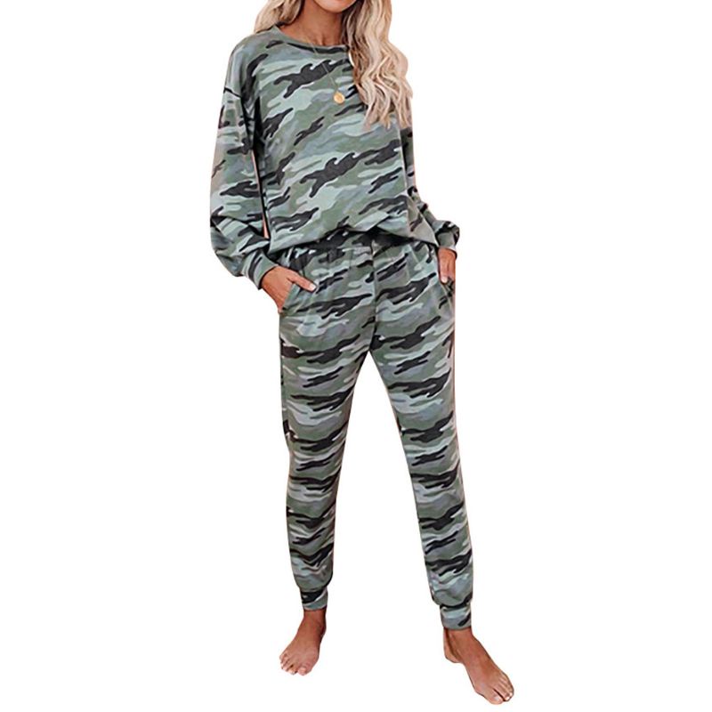 Bộ Đồ Ngủ 2 Món Tay Dài Dáng Rộng In Họa Tiết Màu Nhuộm Dễ Thương Cho Nữ