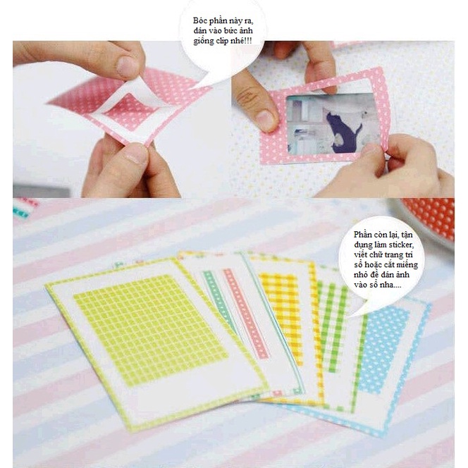 Sét 20 tờ giấy dán ảnh polaroid, nhãn dán trang trí ảnh sticker khung ảnh 6x9 miếng phim dán khung ảnh polaroid