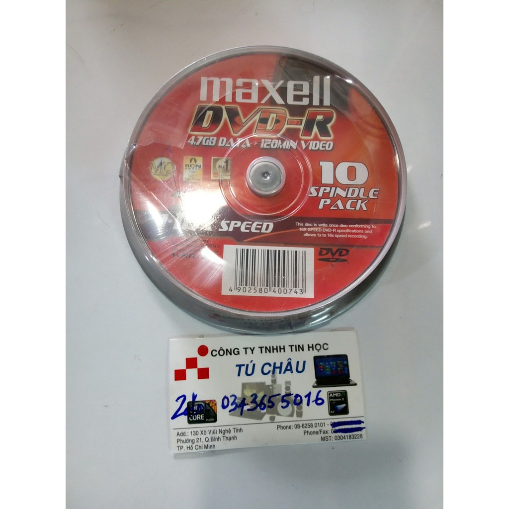 Đĩa trăng DVD-R MAXELL 1-16X Speed - 4.7GB - 120MIN _ HỘP 10 CÁI