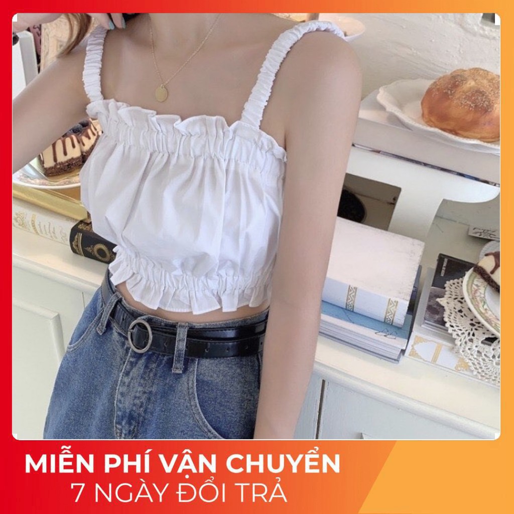 Áo Croptop 2 Dây Đũi 🦋 Áo Dây Thun Nữ Viền Bèo 2 Màu 41 | BigBuy360 - bigbuy360.vn