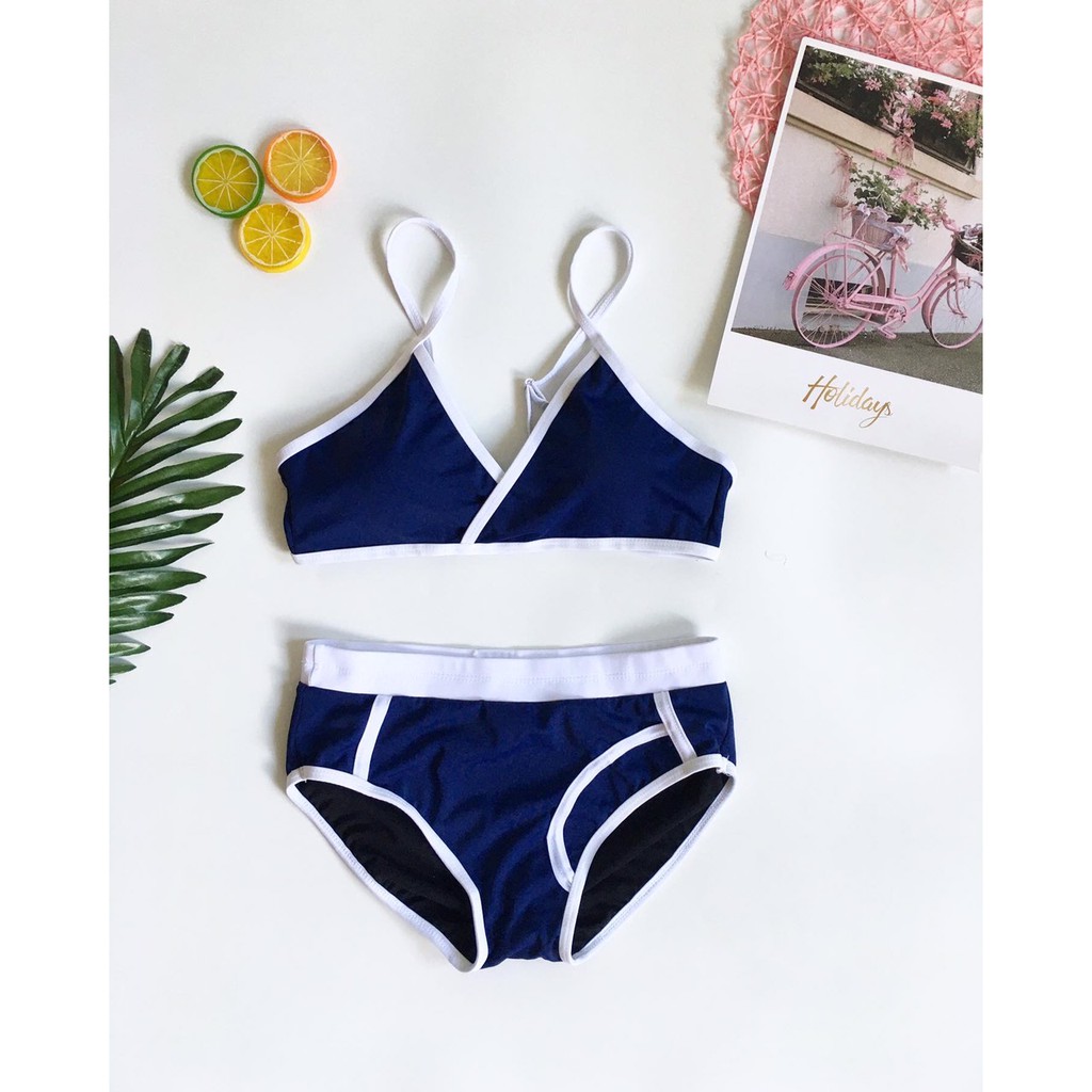 Bikini đắp chéo viền trắng (6 màu)