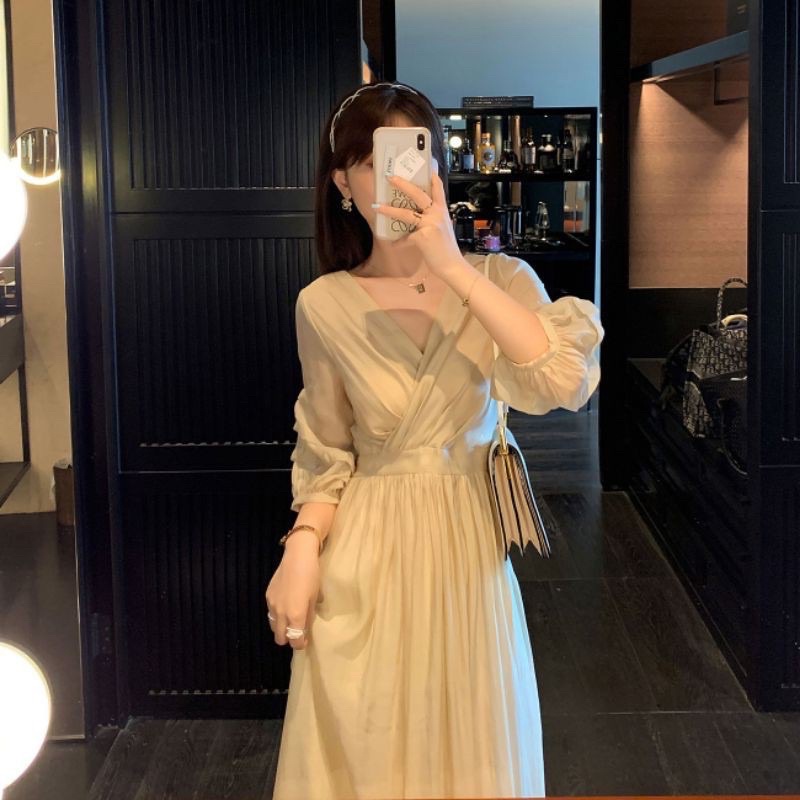 Váy ulzzang tiểu thư cổ vuông dáng dài