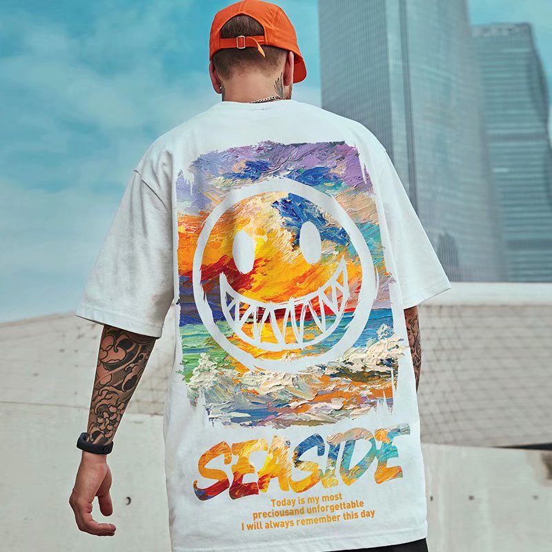 Áo Thun Tay Ngắn In Hoạ Tiết Mặt Cười Phong Cách Hip Hop Hop Cho Nam Size S - 8 Xl