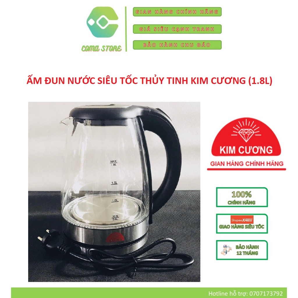 KC-TAT1.8L - ẤM ĐUN NƯỚC SIÊU TỐC THỦY TINH KIM CƯƠNG (1.8L) - BẢO HÀNH CHÍNH HÃNG 12 THÁNG