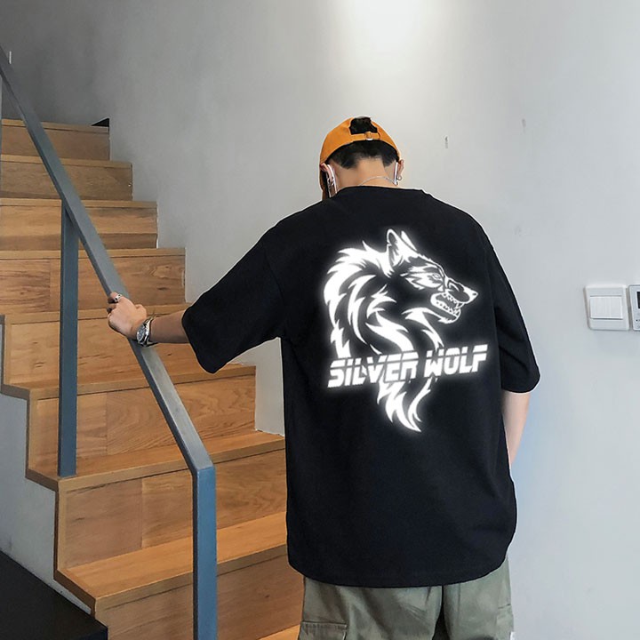 Áo thun phản quang tay lỡ nam nữ Sói Bạc