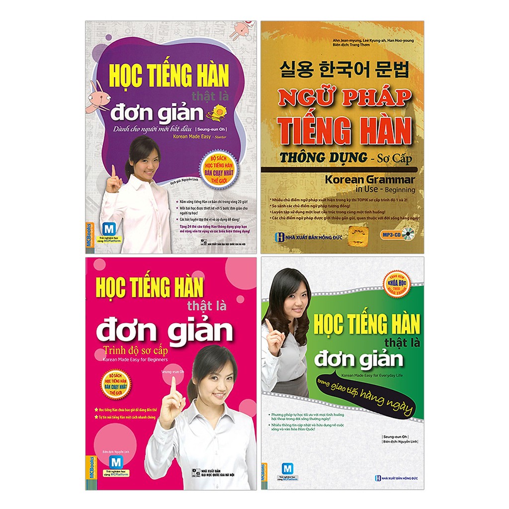 Sách- Combo Học Tiếng Hàn Đơn Giản Cho Người Mới Bắt Đầu+Trình Độ Sơ Cấp+Trong Giao Tiếp Hàng Ngày + NP Tiếng Hàn Sơ Cấp