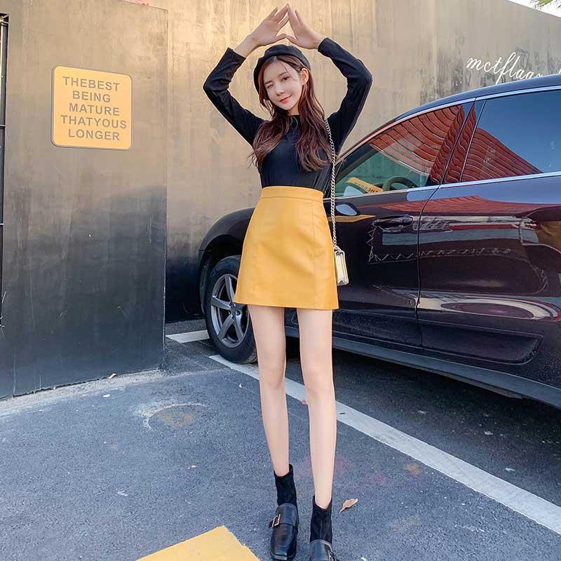 Chân váy chữ A IELGY lưng cao chất liệu da thời trang cá tính dành cho nữ