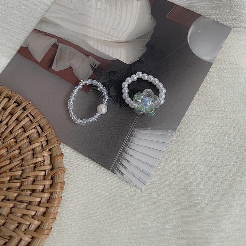 Set Hai Nhẫn Co Giãn Đính Ngọc Trai Xinh Xắn