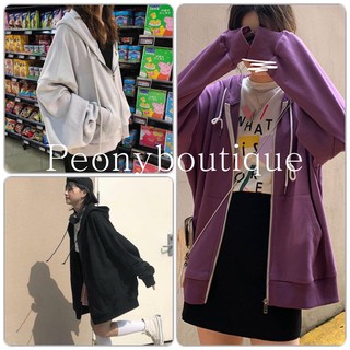 Áo Khoác Hoodie ZIPER Hàn Unisex [FREESHIP] 🌸 Jacket nỉ form rộng tay bồng màu ĐEN | XÁM | ĐỎ | TÍM THAN Ulzzang HOT 🌸