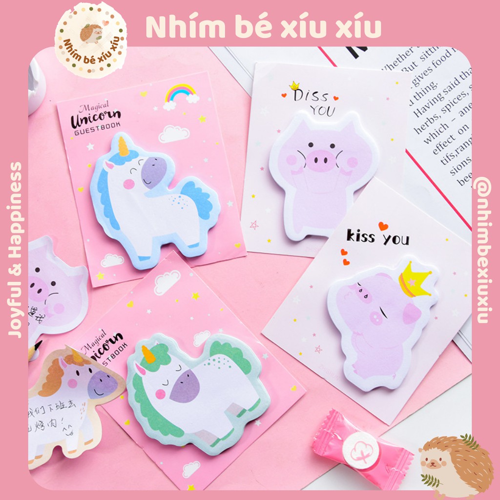 Giấy nhớ/note hình heo mập và ngựa pony unicorn sticky note 30 tờ
