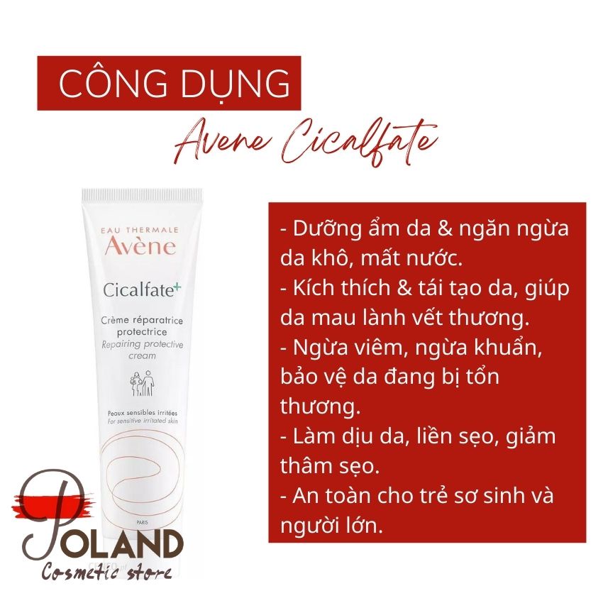 Kem dưỡng da Avene Cicalfate, dưỡng ẩm và tái tạo phục hồi da, kem làm lành sẹo và cấp ẩm cho da