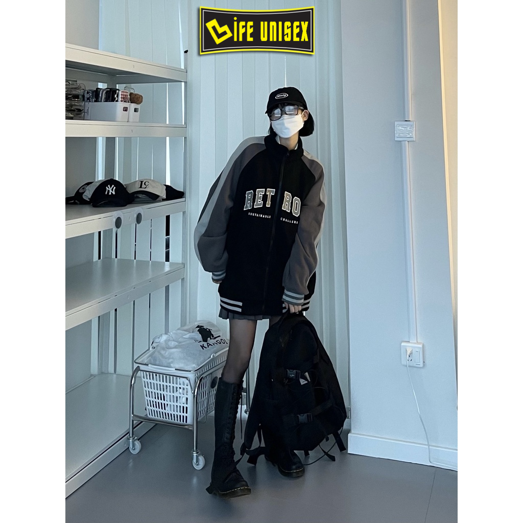 Áo Khoác Dù Bomber LETHES Nam Nữ Form Rộng 2 Lớp, Áo Khoác Ulzzang Unisex Bóng Chày Thời Trang - LIFE UNISEX