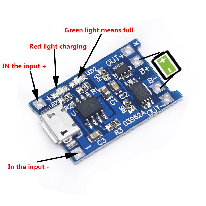 Mạch Sạc 1S Pin Lithium - Li-ion - 18650 TP4056 Có Bảo Vệ Pin 5V Micro USB 1A