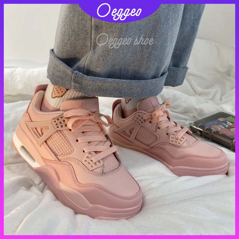 Oeggeo Giày Thể Thao Đế Bằng Thắt Dây Màu Hồng Cho Nữ