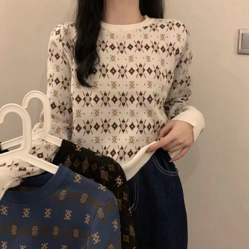 Áo Sweater Dệt Kim Tay Ngắn Cổ Tròn Phong Cách Hàn Quốc Thời Trang Mùa Xuân Mới Cho Nữ AT1091