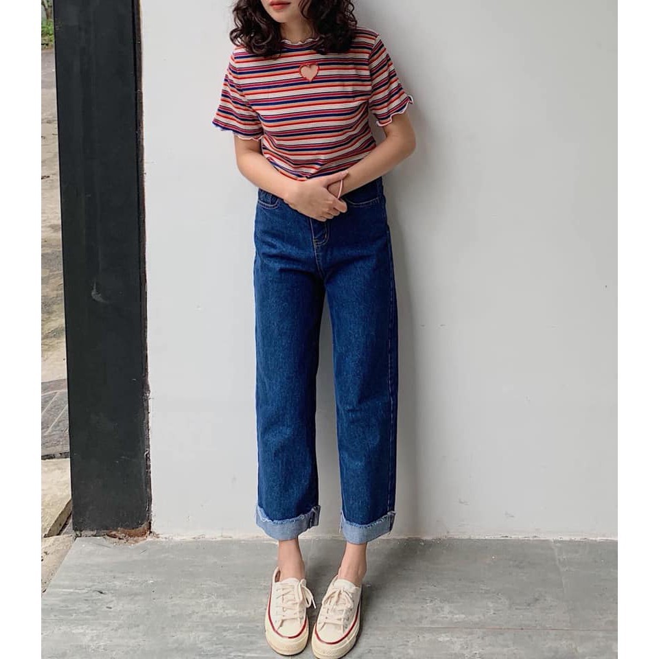 Quần ống rộng nữ jean gập gấu HOT | BigBuy360 - bigbuy360.vn