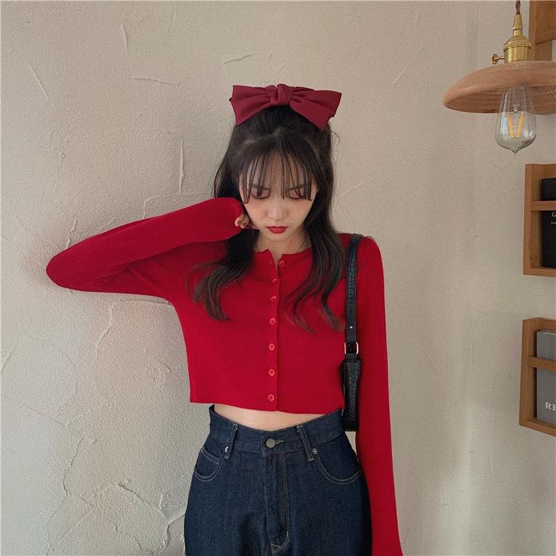 Áo croptop Cardigan lụa lạnh dệt kim mỏng 