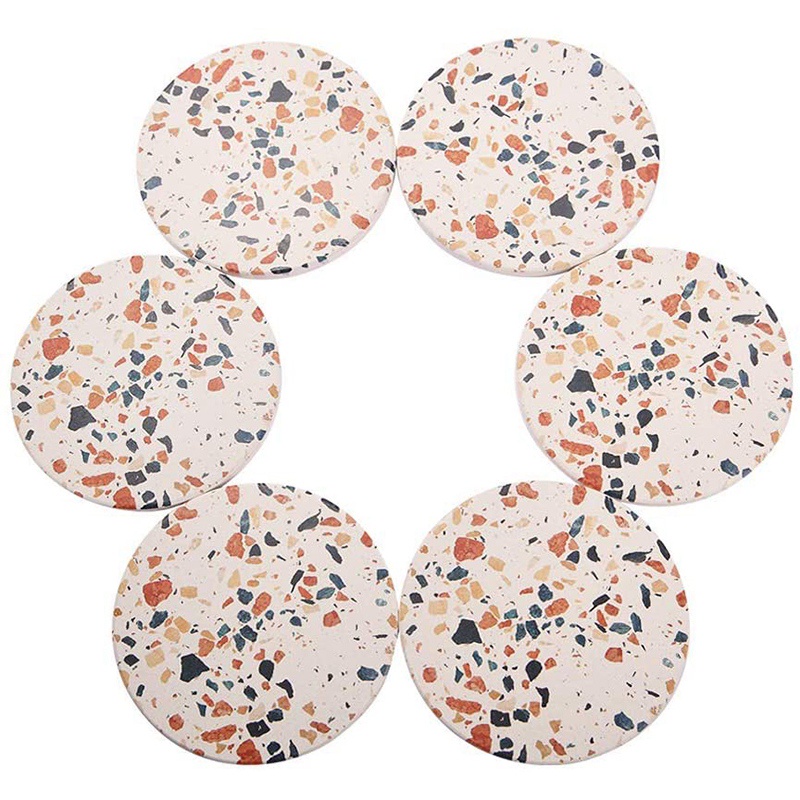 Đế lót cốc nước bằng gốm họa tiết đá cẩm thạch có nút bần