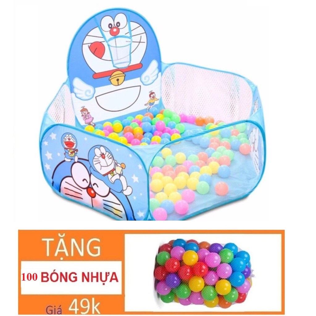 LỀU BÓNG CHƠI NHÀ BANH DOREMON HOẶC KITTY CHO BÉ YÊU KÈM 100 BÓNG NHỰA MINI