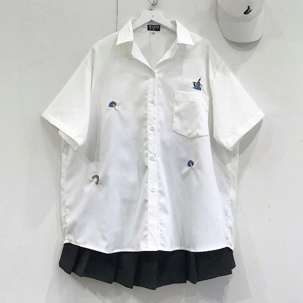 Áo Sơ Mi Nữ Tay Ngắn Thêu Họa Tiết Nhí Đáng Yêu BALE Gồm 3 Màu Trắng - Đen - Hồng - 10038 ( Jem Closet )