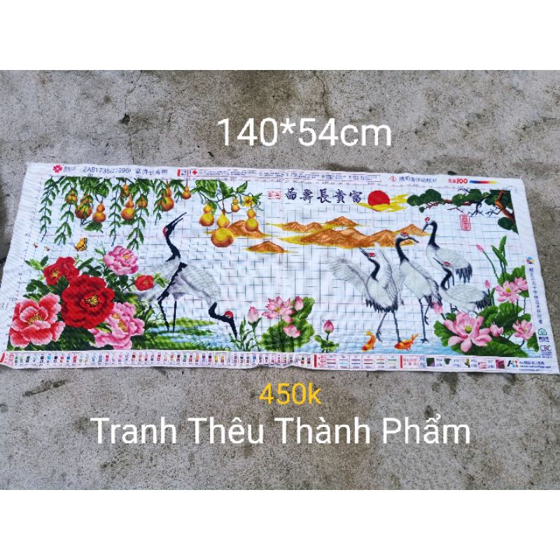 (Đã thêu) Tranh thêu thành phẩm hạc phú quý trường thọ chữ trung