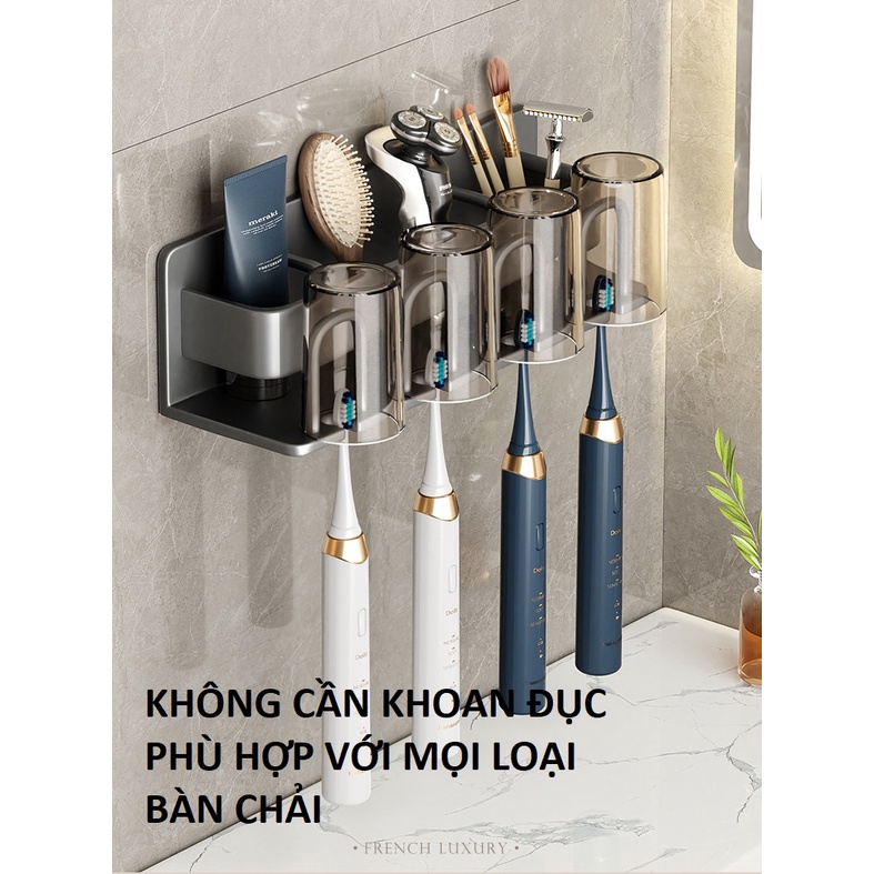 (Cao cấp) Kệ đựng bàn chải, kem đánh răng đa năng treo tường tiện lợi sơn tĩnh điện