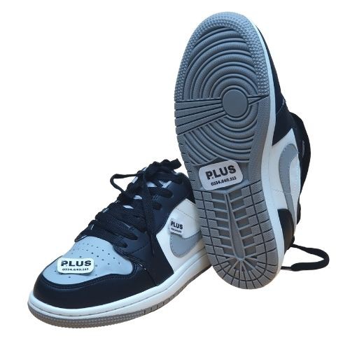 Giầy thể thao sneaker da đế cao su đen xám cổ thấp - thời trang plus -NJT13