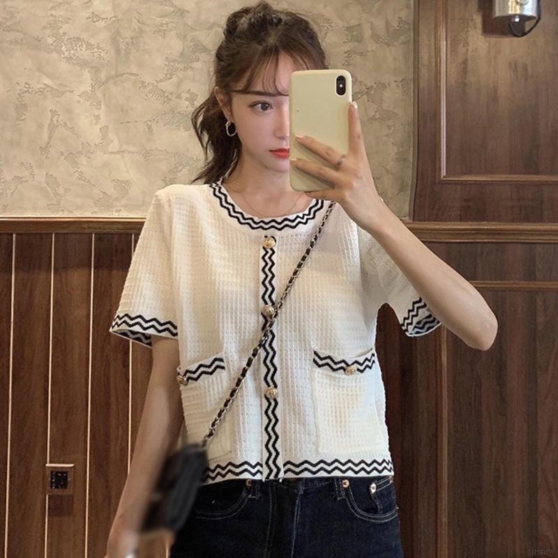 Áo Len Tay Ngắn Thời Trang Thanh Lịch Phong Cách Hàn Quốc Dành Cho Nữ | BigBuy360 - bigbuy360.vn