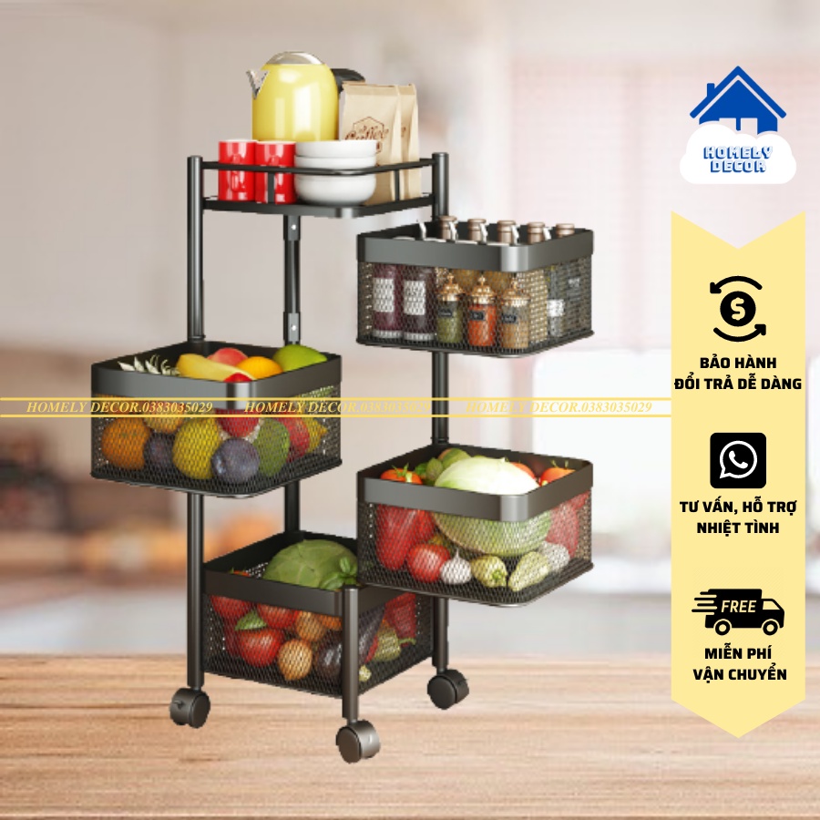 FREESHIP 🆓 Kệ Sắt Vuông Xoay 360* - 4 TẦNG - Chất Liệu Thép Không Gỉ Có Bánh Xe Di Chuyển Hàng Xuất Khẩu