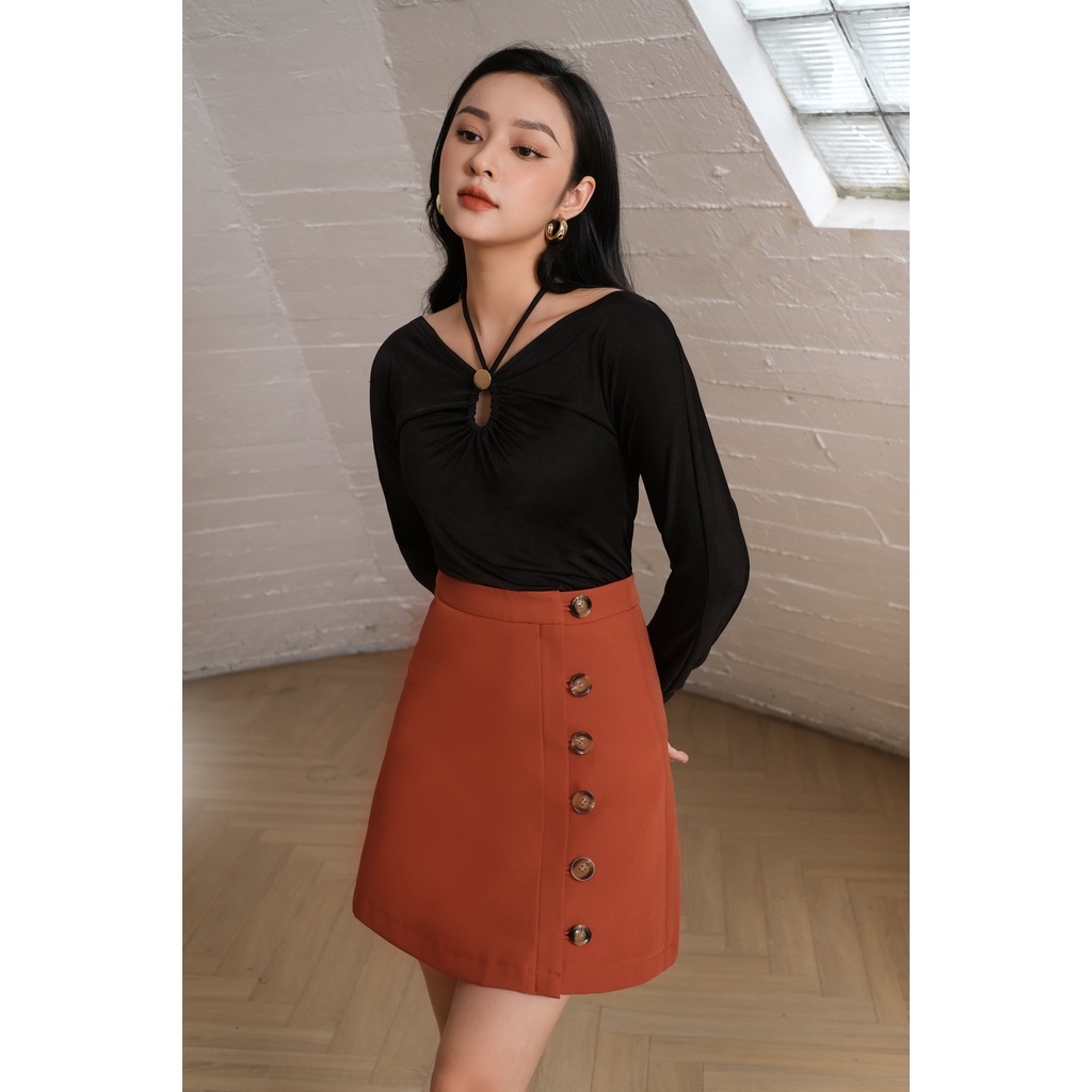 Chân váy chữ A cúc dọc màu cam đất - MAIIMER