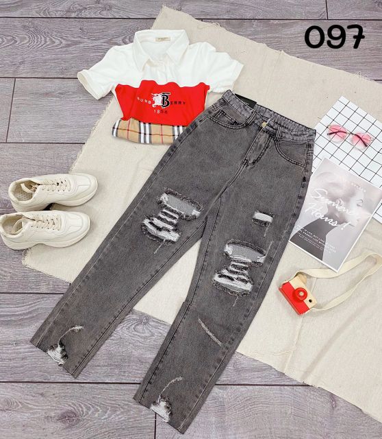 Quần baggy jean nữ rách màu xám 40kg đến 55kg thời trang 2KJean