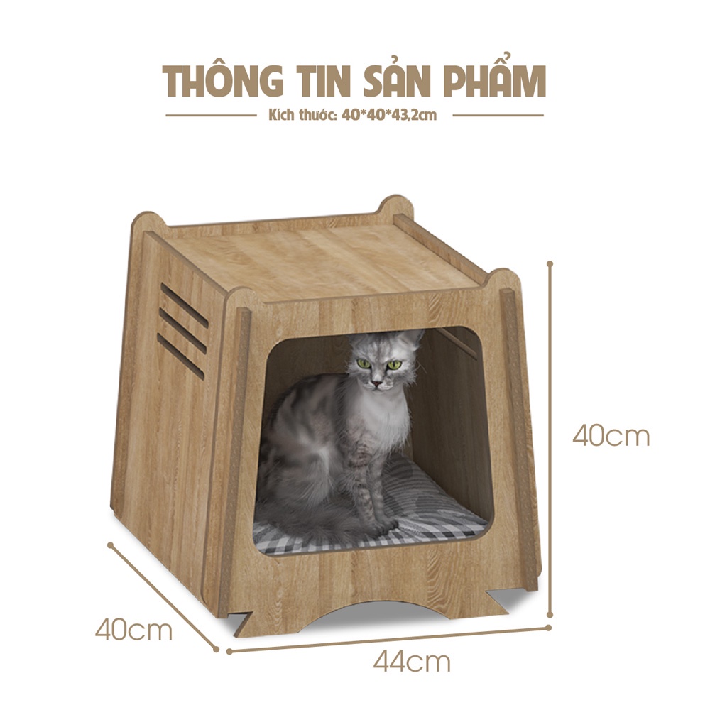 Nhà cho mèo, chuồng mèo gỗ giá rẻ thiết kế hiện đại  – SGP208
