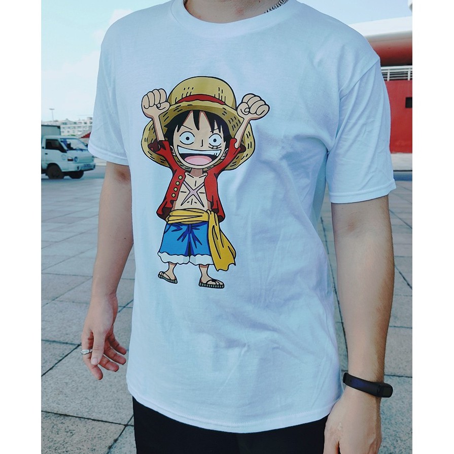 Áo thun hoạt hình luffy one piece form suông rộng kiểu dáng street style 3 màu đen, trắng, ghi