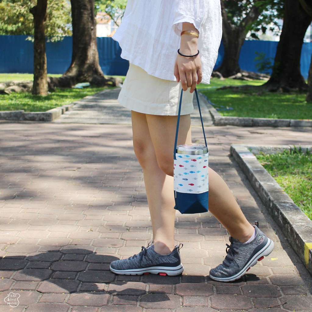 Túi vải đựng bình nước bảo vệ môi trường họa tiết cá mini/ TaNcupholder