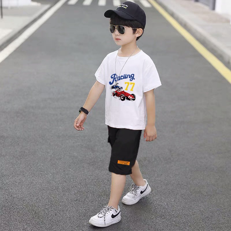 Bộ đồ bé trai Con Xinh cotton hình in Xe đua RACING 77,thời trang dành cho bé từ 4 đến 10 tuổi