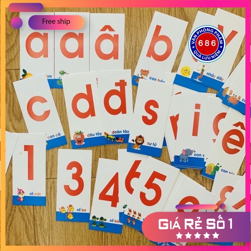 Bộ 42 thẻ flashcard học tiếng việt có chữ ghép và chữ đơn,chữ số_ thẻ học tiếng việt cho bé