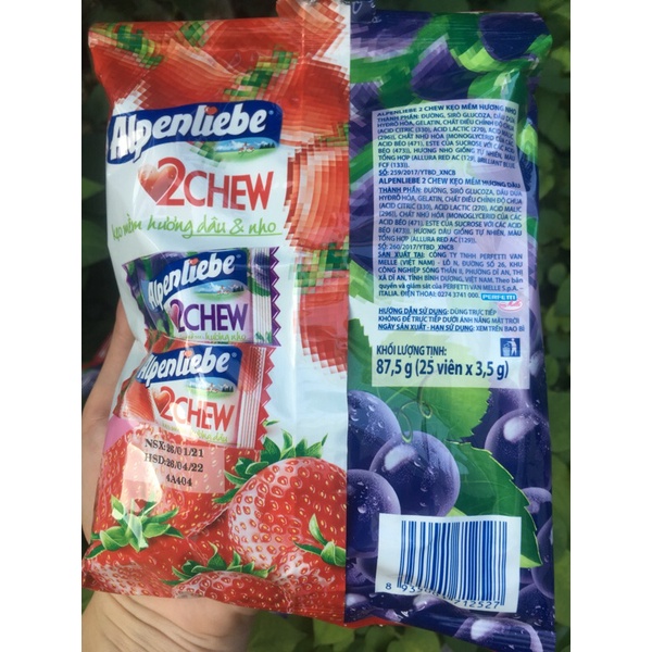 Kẹo mềm Alpenliebe 2Chew gói 87.5g 25 viên hương vị ngẫu nhiên tuỳ đợt hàng date xa