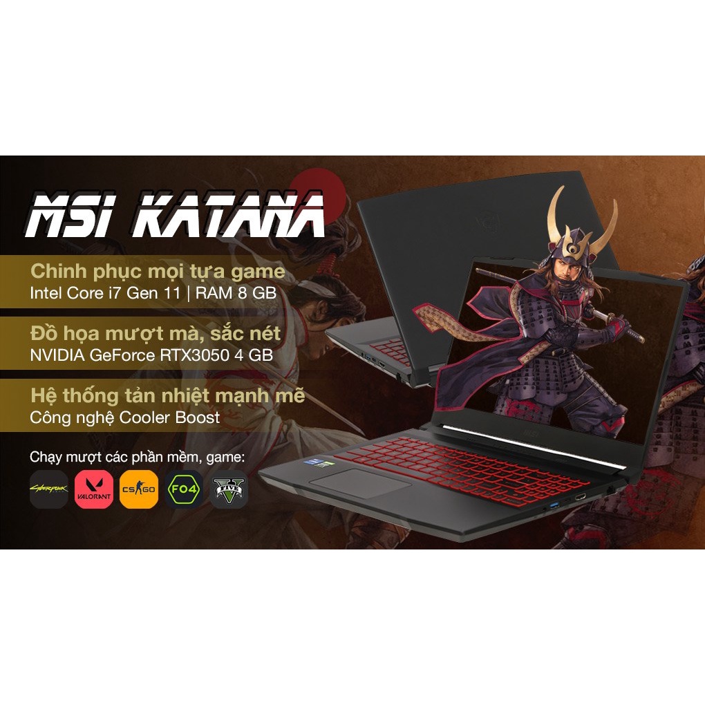 Laptop MSI Katana Gaming GF66 11UC i7 11800H/8GB/512GB/4GB RTX3050/144Hz