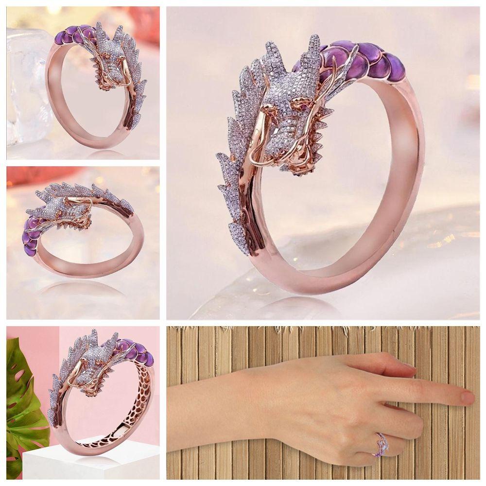 Nhẫn Kim Loại Hình Rồng Độc Đáo Cá Tính|Nhẫn Đính Đá Zircon Sang Trọng