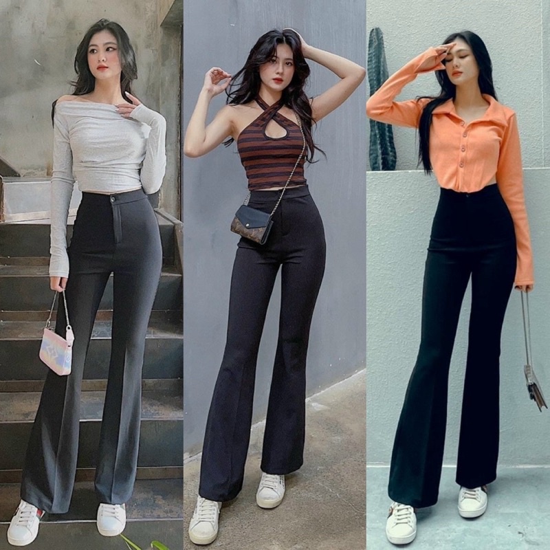 Quần đen dài ống loe chất thun ý co giãn nhẹ, quần hot girl thời trang nữ sang trọng tôn dáng có size S M hình thật