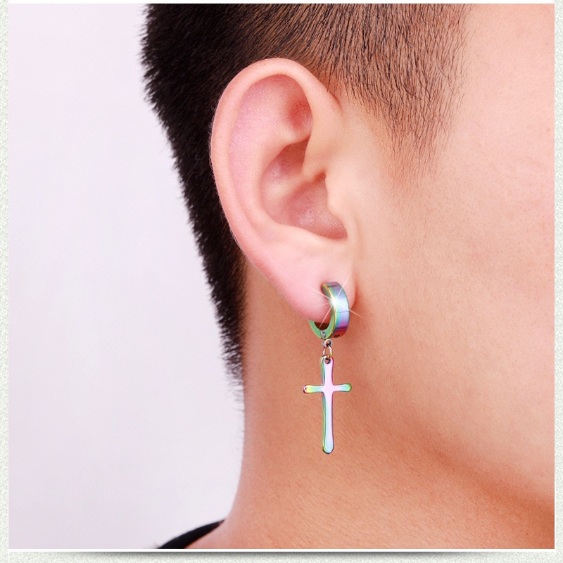 Khuyên tai kẹp vành,xỏ lỗ hình chữ thập cho nam và nữ,unisex (KT3).