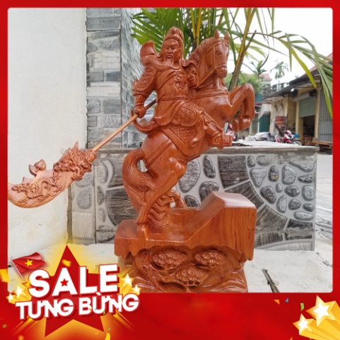 Tượng quan công cưỡi ngựa gỗ hương cao 40 cm