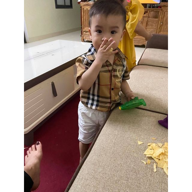 Bộ sơ mi bé trai cộc tay họa tiết kẻ BBRR sành điệu cho bé từ 1-8T